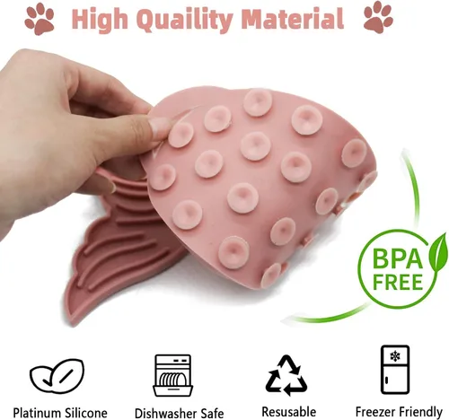 Vista 3 de Tapete para lamer gatos, 3 piezas. Tapete para lamer lentos en forma de pez, tapete antideslizante para lamer con ventosas para reducir el 3