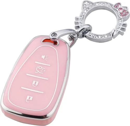Vista 16 de Pangpai Funda para llavero rosa para Jeep, funda de protección de TPU suave con llavero brillante compatible con Jeep Grand Cherokee Renegade