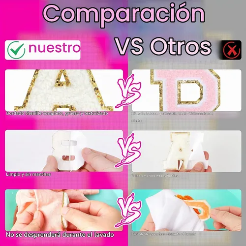 Vista 4 de NICEVINYL - Parches de letras de chenilla autoadhesivos: 104 piezas de parches de colores mixtos Parches adhesivos de letras para ropa, chaquetas