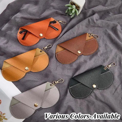 Vista 3 de CREATCABIN Funda de cuero para lentes de sol, portátil, delgada, suave, ligera, con cierre, paño de limpieza, regalo para mujeres, hombres, familia