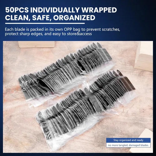 Vista 2 de Juego de 50 cuchillas multiherramienta: hojas de sierra oscilantes y cuchillas multiherramienta para madera y metal blando con interfaz