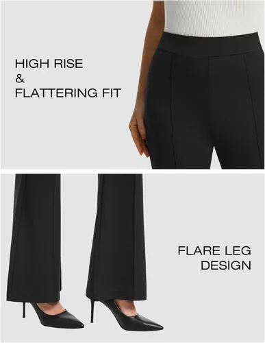 Vista 4 de AFITNE Pantalones de vestir para mujer, de tiro alto, acampanados, elásticos, para trabajo, negocios, oficina, casual, con bolsillos