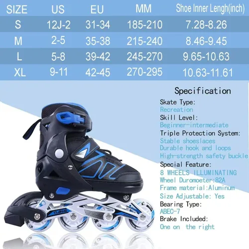 Vista 4 de Patines en línea ajustables para niños y niñas, patines en línea para niños, patines principiantes para niñas, hombres y mujeres al aire libre