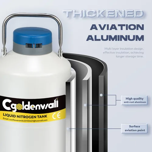 Vista 3 de CGOLDENWALL Contenedor criogénico de 10L Nitrógeno líquido LN2 Tanque Dewar Nitrógeno líquido Dewar Aleación de aluminio con 6 recipientes y bolsa