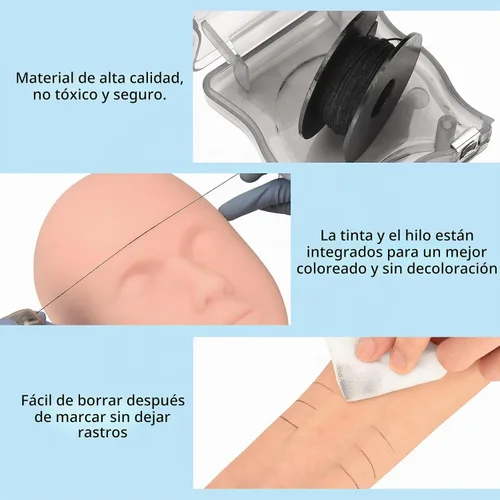 Vista 4 de ATOMUS Cadena de mapeo de cejas 2pcs pre-entintado 30m (98ft) Microblading String para marca de cejas Cuerda de medición negra para maquillaje