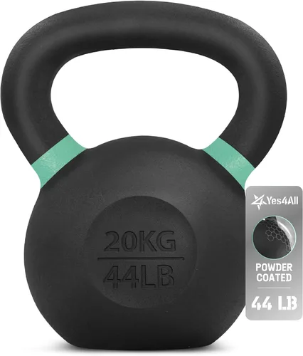 Vista 20 de Yes4All Powder Coated Kettlebell, Cast Iron Core Kettlebells with Non-Slip Handle & Flat Bottom for Conditioning, Heavy Duty for Strength Training