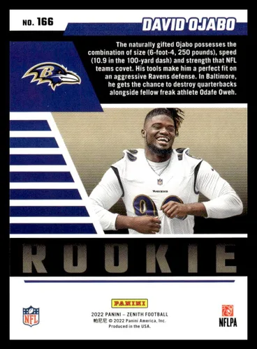 Vista 2 de 2022 Panini Zenith #166 David Ojabo NM-MT RC Rookie Baltimore Ravens Football Trading Card