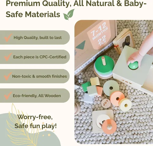 Vista 7 de Jackie & Vancie Juguetes Montessori para Niños de 1 Año, Juego Sensorial 6 en 1 Juguetes de Aprendizaje de Madera, Set de Juguetes Montessori