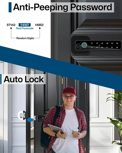 Vista 8 de Cerradura inteligente de huella dactilar 5 en 1, perilla digital de entrada sin llave, control de aplicación Bluetooth, tarjeta y llave, perilla