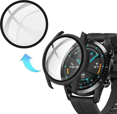 Vista 4 de Protector de pantalla de reloj compatible con Huawei GT2 de 1.63 pulgadas, ultra delgado, HD, vidrio templado, protección general, cubierta dura
