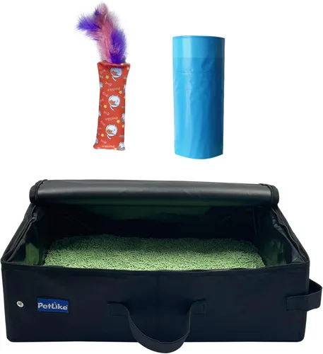 Vista 15 de PetLike Caja de arena de viaje para gatos, caja de arena portátil a prueba de fugas, bandeja de inodoro plegable para gatos pequeños y medianos