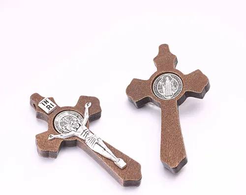 Vista 4 de 10pcs católico religioso Jesús Wear I hecho a mano incrustaciones aleación madera cruz crucifijo colgante collar encanto joyería fabricación