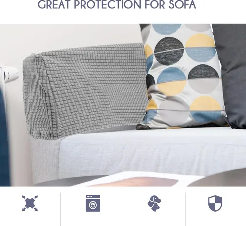 Vista 3 de FOMIYES 2 fundas elásticas universales para reposabrazos de sofá, fundas de forro polar para sofá, silla, protector de muebles, gris claro, 16.53 x