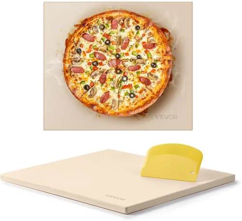 Vista 14 de VEVOR Piedra para Pizza, Piedra Redonda para Pizza de 15 pulgadas, Piedra para Hornear de Cordierita Grande de 0.67 pulgadas con Pala de Metal