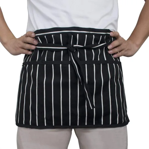 Vista 2 de TopTie Paquete de 2 delantales de cintura para camarera bistró con 3 bolsillos, medio delantal de cocina de restaurante, 24 pulgadas de ancho x 12