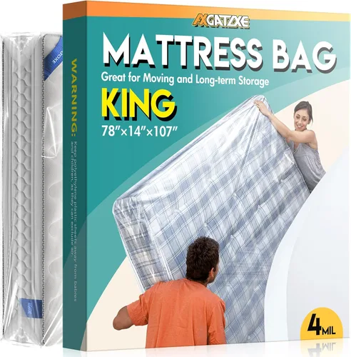 Vista 16 de 2 bolsas de colchón de plástico para almacenamiento en movimiento, funda de colchón impermeable, protector de colchón para suministros de mudanza