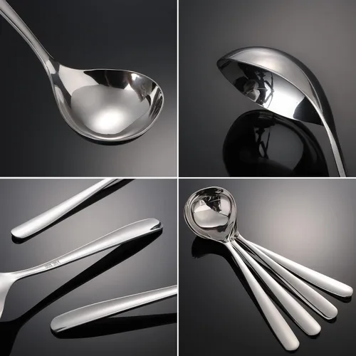 Vista 3 de Cucharas de sopa de acero inoxidable para ramen, juego de 4 cucharas de sopa asiáticas pulidas con espejo (mango corto)
