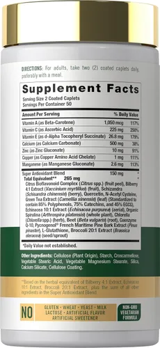 Vista 2 de Carlyle Suplemento antioxidante 100 cápsulas Complejo nutricional Vitamina A, C, E Fórmula sin OMG, sin gluten