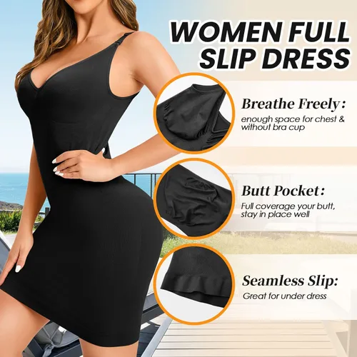 Vista 4 de Faja moldeadora para debajo de los vestidos, vestido de mujer, moldeador de cuerpo, control de barriga, deslizamiento completo, adelgazante, sin