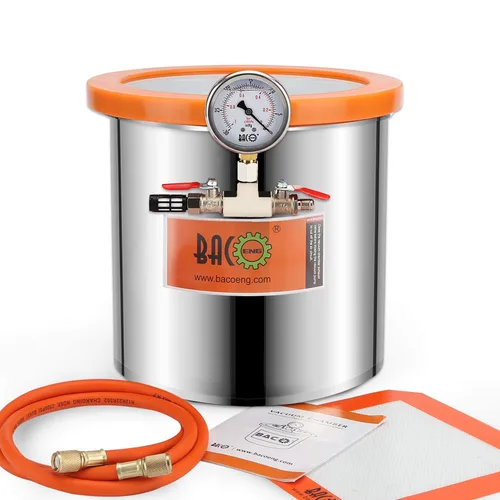 Vista 12 de BACOENG Cámara de vacío de acero inoxidable de 1.5 galones con tapa de vidrio templado perfecta para estabilizar madera, desgasificar siliconas