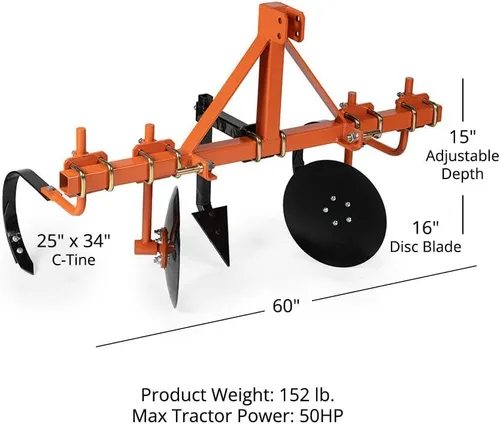Vista 6 de Titan Attachments Cama de disco ajustable naranja de 60 pulgadas, categoría 1, compatible con enganche rápido de 3 puntos