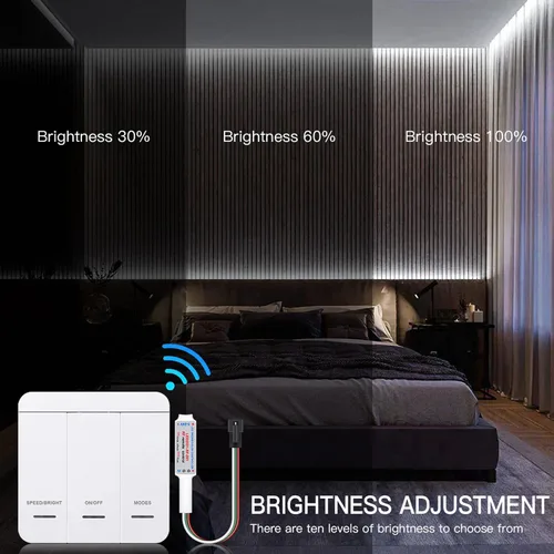 Vista 3 de Tira de luces LED que fluyen de agua corriente de 32.8 ft/33 pies, 24 V 120 leds/M, cuerda de luz LED con interruptor de control de panel táctil