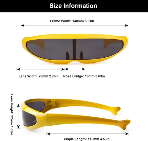 Vista 2 de KFPH Gafas de sol estrechas futuristas UV400 Robot Space Costume Color Mirrored Lens Party Rave gafas futuristas
