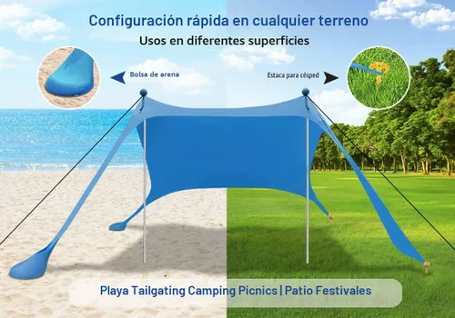 Vista 2 de YENGIAM Toldo de playa, tienda de campaña de playa, sombra desplegable de 7.5 x 7.5 pies, refugio solar portátil con cuerda extra resistente al