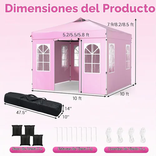 Vista 7 de Tangkula Toldo desplegable de 10 x 10 pies con bloqueo central Rosa