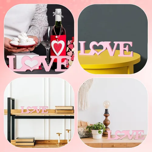 Vista 5 de Kigley Letrero de amor de madera para decoración del día de San Valentín, decoración de mesa de boda, letras de amor de madera, letreros de Rosa