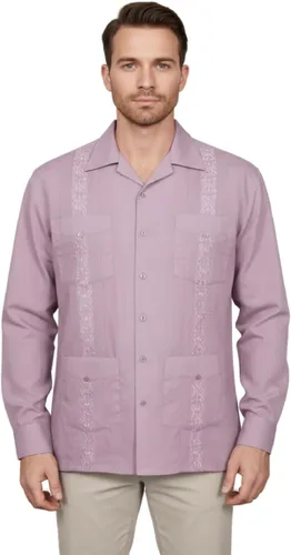 Vista 24 de NE PEOPLE Camisa de manga larga bordada con botones de guayabera cubana para hombre (S-4XL)