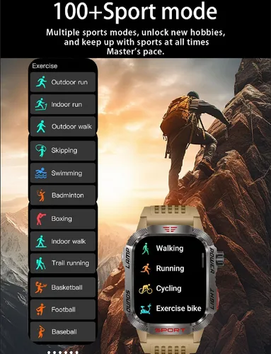 Vista 5 de Reloj inteligente para hombre, rastreador de fitness con brújula linterna y iPhone Android Support Make & Answer Calls, 2.01"Heart Rate Blood