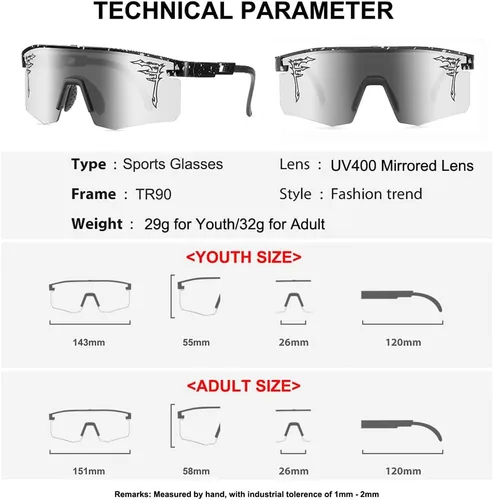 Vista 5 de ACEXPNM Gafas de sol de béisbol de dos tamaños UV400 para adultos, niños y jóvenes, hombres y mujeres, para deportes al aire libre