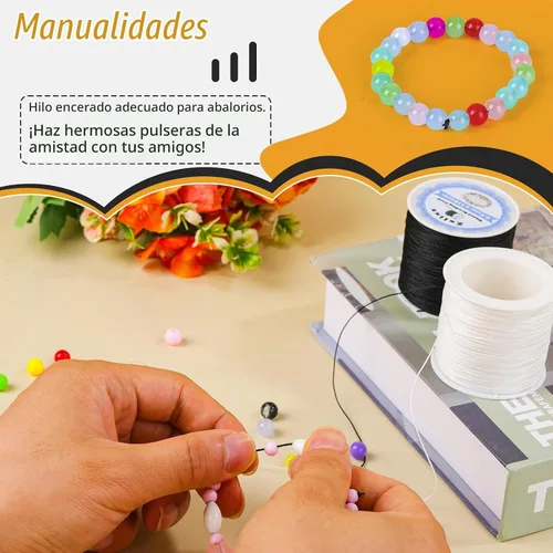 Vista 6 de Cuerda de pulsera de cordón encerado de 0.020 in, cuerda de hilo de cuentas de 116 yardas para pulsera, cadena de cordón encerada para hacer
