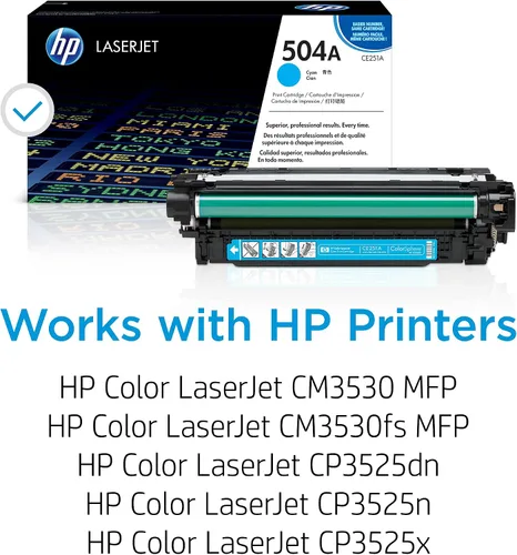 Vista 2 de HP Cartucho de tóner cian 504A Funciona Color LaserJet CM3530, CP3525 Series CE251A