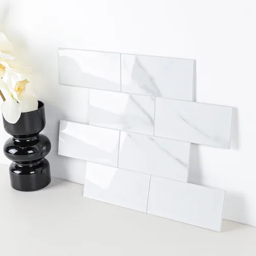 Vista 12 de Black Peel and Stick Backsplash Subway Tile, 12"x12", 6-Sheet Self Adhesive, Faux Ceramic, Glossy, 5.97 SQ.FT, For Kitchen Bathroom