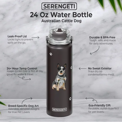 Vista 7 de SERENGETI Botella de Agua de 24 Oz de Acero Inoxidable con Tapa a Prueba de Derrames - Termo de agua de doble pared con aislamiento al vacío PERRO