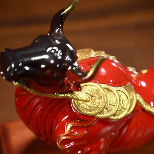 Vista 5 de Escultura de estatua china de feng shui, muebles creativos de la suerte, animales de Feng Shui, Niu Wang, fortuna, Dios de la riqueza, año de buey