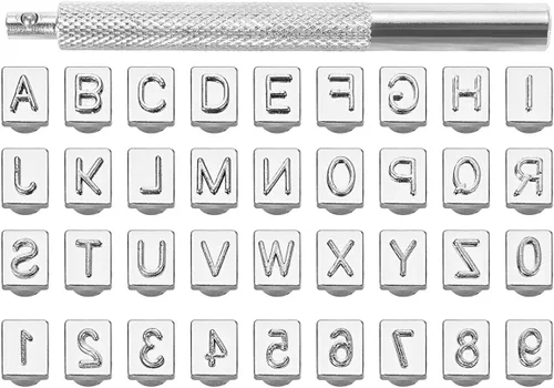 Vista 9 de Yoption Juego de 36 piezas de sellos metálicos de letras y números, 26 herramientas de perforación de cuero con letras y números, para cinturón