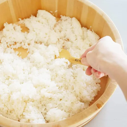 Vista 6 de TIKUSAN Hangiri - Tina de mezcla de arroz Hangiri de madera, banda de PP con tapa, hecha en Japón, hecha de abeto Momi, sushi, arroz, sushi oke