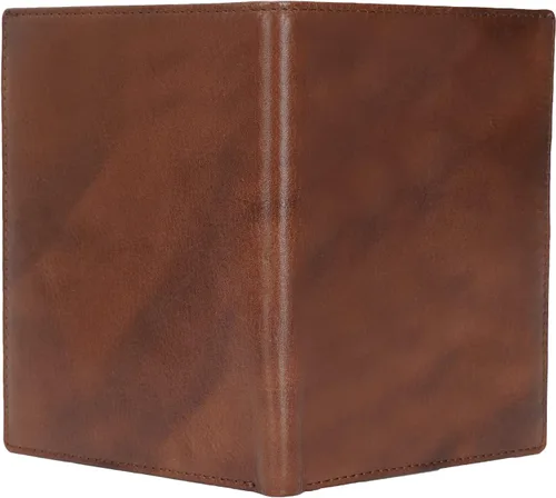 Vista 9 de Polare - Cartera de viaje de cuero con bloqueo RFID para pasaporte para hombres y mujeres Café