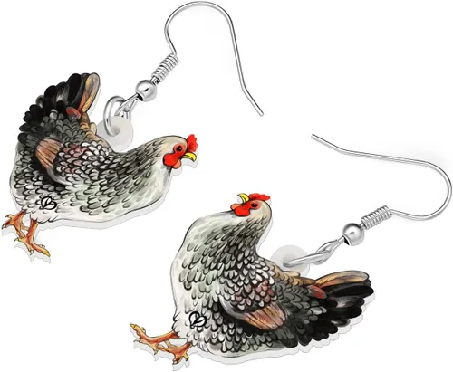 Vista 4 de Pendientes de gallina de acrílico con diseño divertido de granja, regalo encantador para niñas y mujeres por The Bonsny
