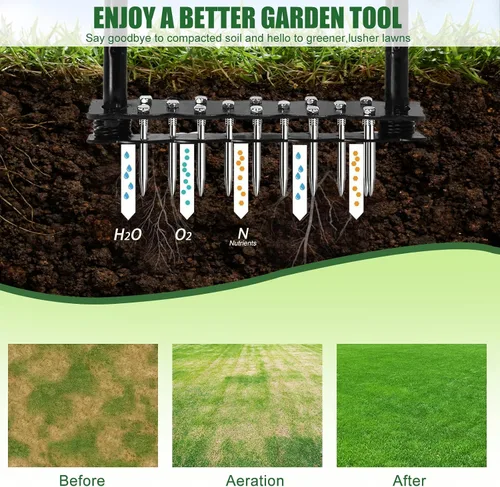 Vista 7 de Herramienta aireadora de césped, herramienta manual de acero inoxidable con base de resorte, diseño automático de limpieza de suciedad y hojas