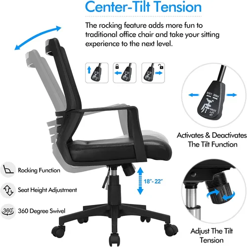 Vista 7 de Yaheetech Silla de computadora acolchada de cuero con respaldo de malla media con soporte lumbar, silla de oficina ergonómica de altura ajustable