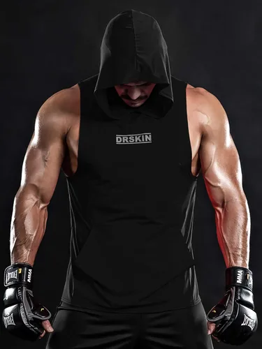 Vista 3 de DRSKIN 2 or 1 Pack Men's Hooded Tank Tops Bodybuilding Muscle Cut Off T Shirt Sleeveless Gym Training Hoodies Workout Dry