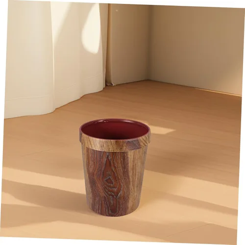 Vista 4 de STOBOK 1 bote de basura, cesta de basura para baño, papelera de madera con patrón de madera, contenedor de basura retro, contenedor de basura