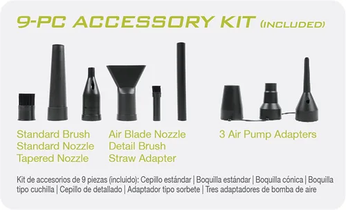 Vista 4 de Auto Joe ATJ-ABD1 Secadora de agua de chorro de aire de 500 W, con cable de CA de 10 pies, bolsa de almacenamiento y 9 accesorios de boquilla