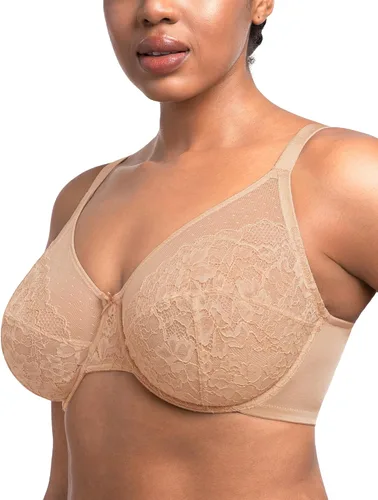 Vista 2 de HSIA Sujetadores minimizadores para mujer Enchante Lace Underwire Bra para Beige almendra