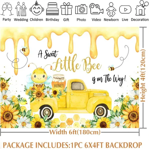 Vista 4 de Avezano Fondo de decoración de fiesta de baby shower de abejas para niño, A Sweet Little Bee is On The Way, telón de fondo para baby shower, telón