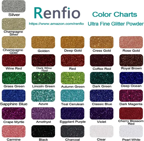 Vista 3 de Renfio Juego de Purpurina de 32 Colores, 16.93oz 480g Polvo de Purpurina Ultra Fino PET 1/128" 0.008" 0.2mm Suministros de Resina Purpurina Surtida